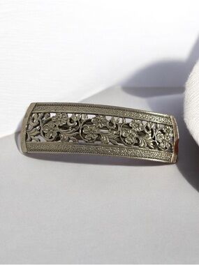 Silver Floral Filigree Hair Barrette - Women Accessories made in france
